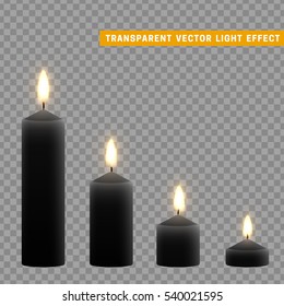 Candles burn with fire realistic. Set isolated on transparent background. Element for design decor, vector illustration