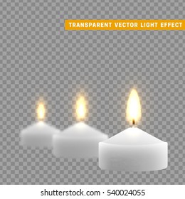 Candles burn with fire realistic. Set isolated on transparent background. Element for design decor, vector illustration