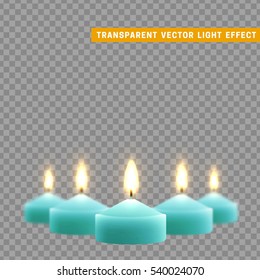 Candles burn with fire realistic. Set isolated on transparent background. Element for design decor, vector illustration