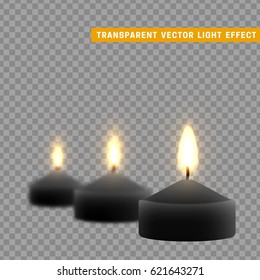 Candles burn with fire realistic. Set isolated on transparent background. Element for design decor, vector illustration