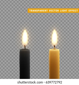 Candles burn with fire realistic. Set isolated on transparent background. Element for design decor, vector illustration