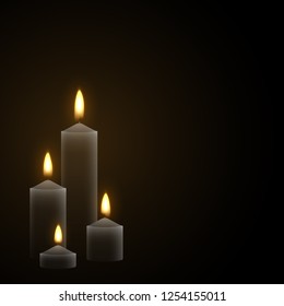 Candles burn with light fire realistic. Set isolated on transparent background. Element for design decor, vector illustration