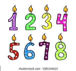 Candles for the cake. Collection of various candles in the form of numbers.