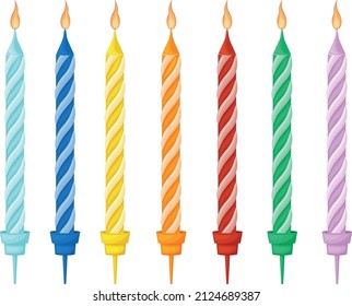 Candles for the cake. Colorful holiday candles for cake decoration. Bright accessories for the holiday. Vector illustration