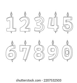 Candles for cake with the number of ages, numbers outline.