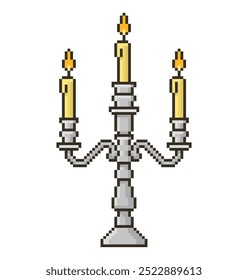 Velas en el candelabro en estilo pixel. Ilustración vectorial 