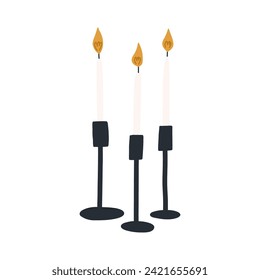 Candles in candle holder, hand drawn flat vector illustration isolated on white background. Cute home decor element. Cozy decoration for relaxation. Trendy interior element.