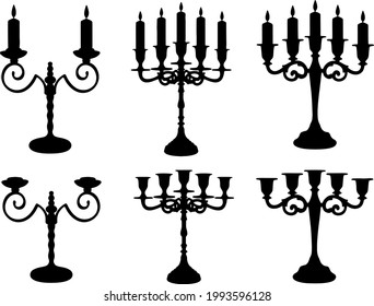 Candles with a candlestick in a set. Vector image.