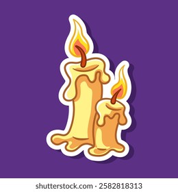 Candles cartoon illustration sticker. Vector Halloween decoration element. Halloween-themed element