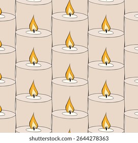 Candles closeup Seamless pattern. Vector graphic line ink illustration. Silhouette sign for logo, print, comics, fashion, pop art, boards, design, stickers, decoration, posters
