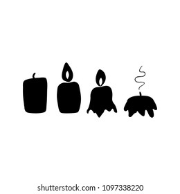 Candles cold, fired, melting, burned out, flat vector, black and white