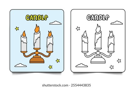 Candles coloring page card line art and illustration for kids isolated on white background