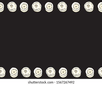 Candles in comic style doodles top view on black background seamless pattern. Letter format postcard with place for your text. Cozy boho poster template background tile