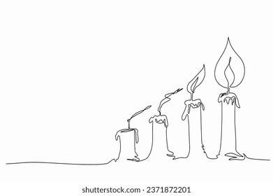 Candles continuous one line hand drawn, Two of the four candles were extinguished, Illustration vector design
