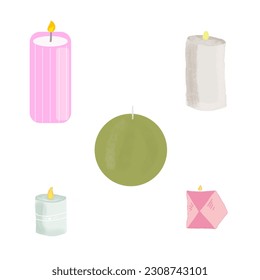 candles of different shapes and colors. Comfort, home, warmth. Logo, emblem, icon.