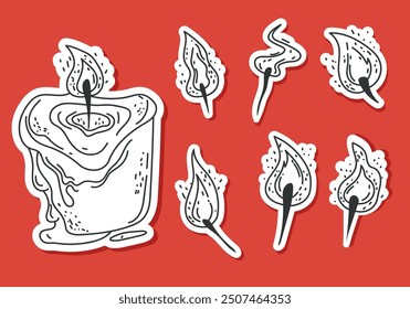 Candles and different type of flames isolated set. Vector graphic design illustration element