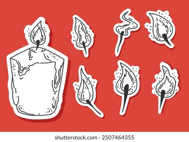 Candles and different type of flames isolated set. Vector graphic design illustration element