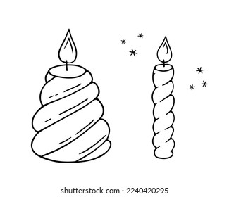 Candles doodle,power outage lighting.Decoration for birthday party,romantic Valentine's Day dinner.Festive hand-drawn candlelight with wick and wax,for creating a special atmosphere.Isolated.Vector