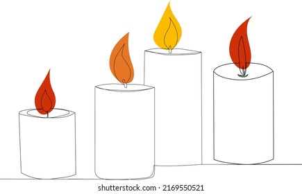 candles drawing by one continuous line, sketch vector