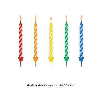 Candles. Festive candles for the cake. Colorful wax candles for birthday. Vector illustration