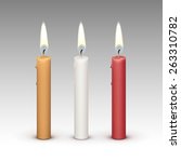 Candles Flame Fire Light Isolated on Background. Realistic Vector Illustration Multicolored White Red Yellow Set
