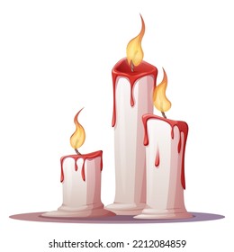 Velas con llama sobre fondo blanco. Ilustración de dibujos animados
