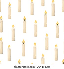 Candles with flame. Vector illustration. Seamless pattern. Candles texture. Fabric print.