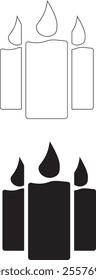 Candles flaming flat icons. Black and line candle vector design