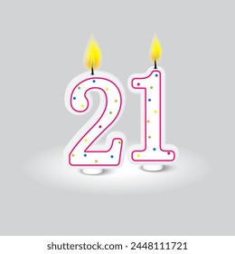 Candles form twenty one. Coming-of-age celebration. Polka dot festivity. Vector illustration. EPS 10.