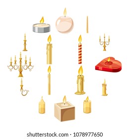 Candles forms icons set. Cartoon illustration of 16 candles forms vector icons for web