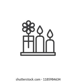 Candles and glass with flower outline icon. linear style sign for mobile concept and web design. Decoration simple line vector icon. Symbol, logo illustration. Pixel perfect vector graphics