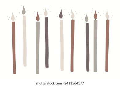 Candles hand drawn flat vector illustration boho style festive design element for congratulations birthday, anniversary, baby shower. Background for card, print, paper, poster, flyer, banner, template