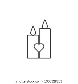 Candles with a heart icon. Simple thin line, outline vector of valentines day, love icons for UI and UX, website or mobile application