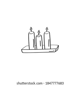 Candles in holder. Candlestick icon. Doodle vector icon