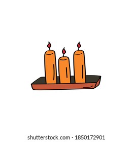 Candles in holder. Candlestick icon. Doodle vector icon