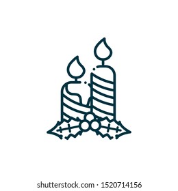 candles holly berry happy christmas line icon