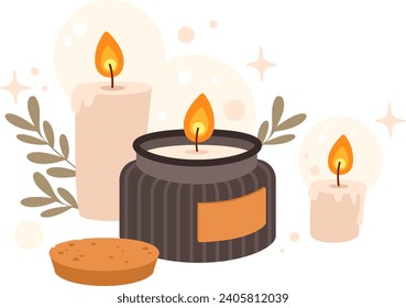 Candles Hygge Composition Vector Illustration
