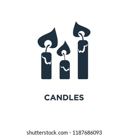 Candles icon. Black filled vector illustration. Candles symbol on white background. Can be used in web and mobile.