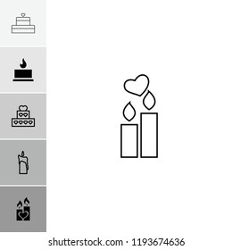 Candles icon. collection of 6 candles filled and outline icons such as candle heart, cake. editable candles icons for web and mobile.