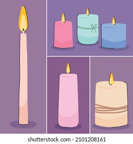 candles icon collection on purple background