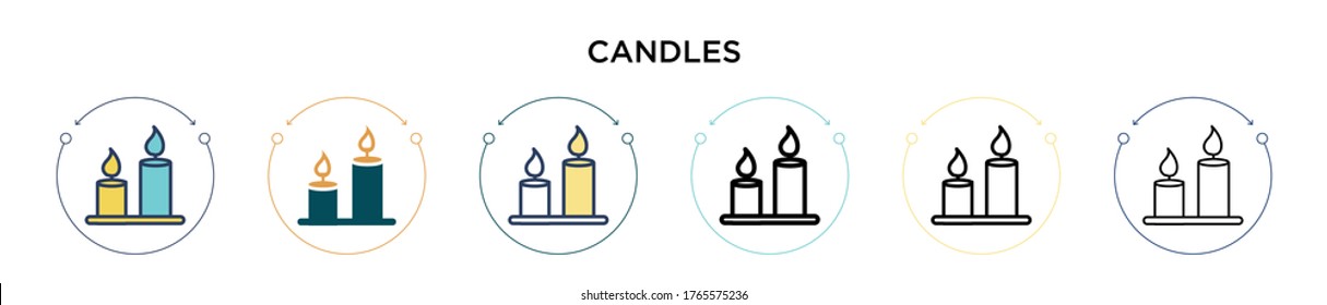 Candles icon in filled, thin line, outline and stroke style. Vector illustration of two colored and black candles vector icons designs can be used for mobile, ui, web
