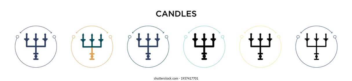 Icono de velas en estilo relleno, delgado, contorno y trazo. Ilustración vectorial de dos iconos vectores de velas de color y negro se pueden utilizar para móviles, ui, web
