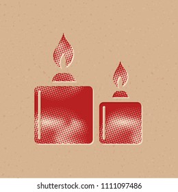 Candles icon in halftone style. Grunge background vector illustration.