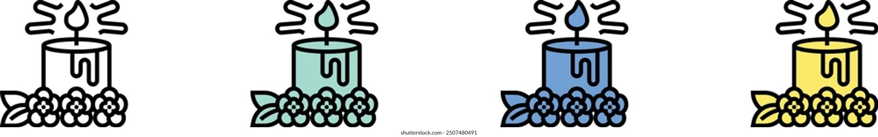 candles icon. Outline, Green, Blue and Yellow Style Design Isolated On White Background