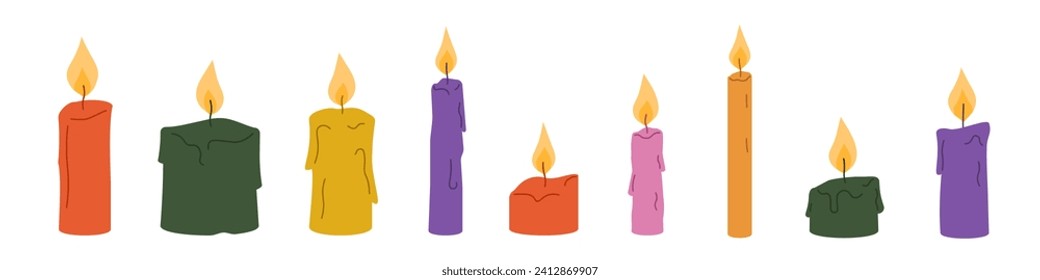 Candles icon set. Cartoon style.