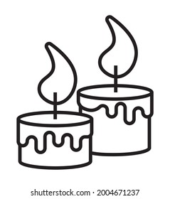 Candles icon vector in thin line style. Two candles are burning. Memorial, funeral sign. Mourning for the deceased, a symbol of memory.