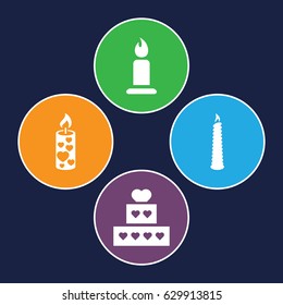 Candles icons set. set of 4 candles filled icons such as candle