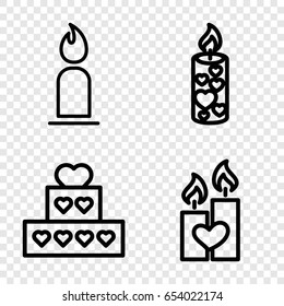 Candles icons set. set of 4 candles outline icons such as candle, candle heart