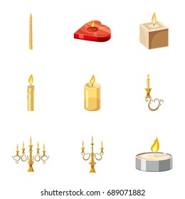 Candles icons set. Cartoon set of 9 candles vector icons for web isolated on white background