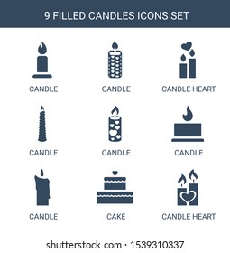 candles icons. Trendy 9 candles icons. Contain icons such as candle, candle heart, cake. candles icon for web and mobile.